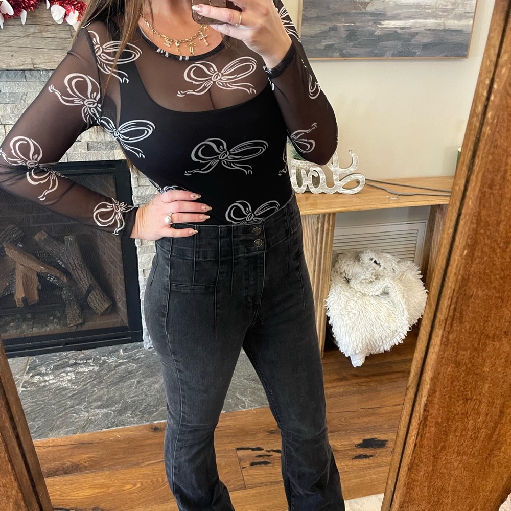 Black Sheer Bow Top